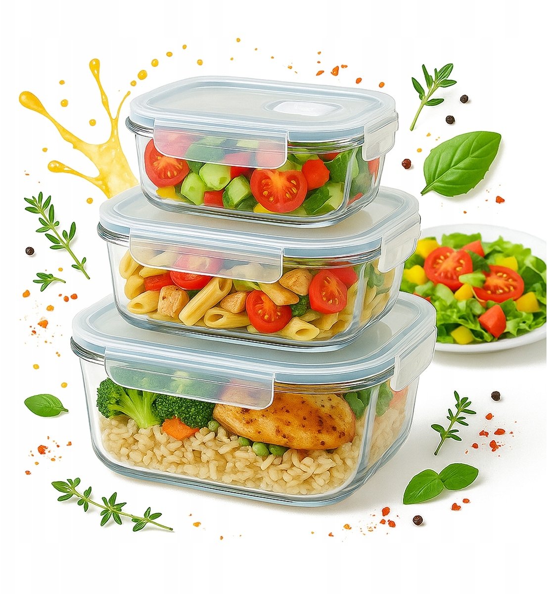 POJEMNIK NA ŻYWNOŚĆ 3x Zestaw Pojemniki Prostokątne LUNCHBOX Do Pracy Lunch