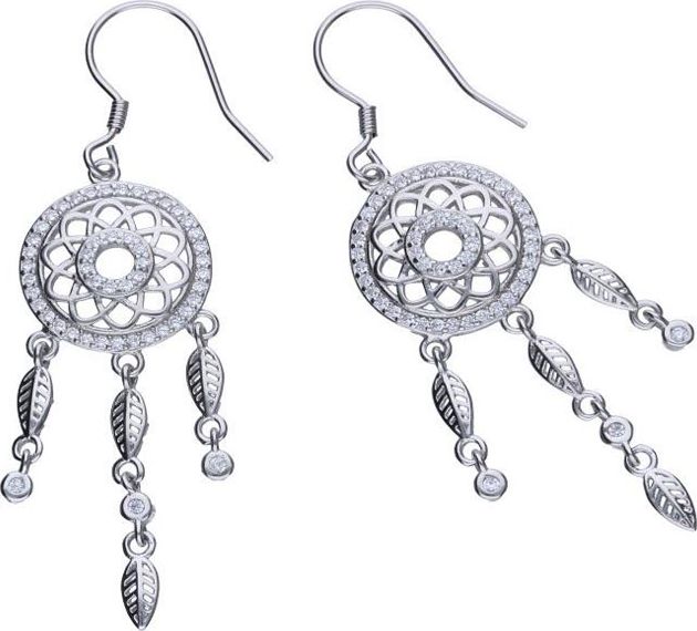 Lovrin Srebrne kolczyki 925 Łapacz snów z cyrkoniami 4,06g