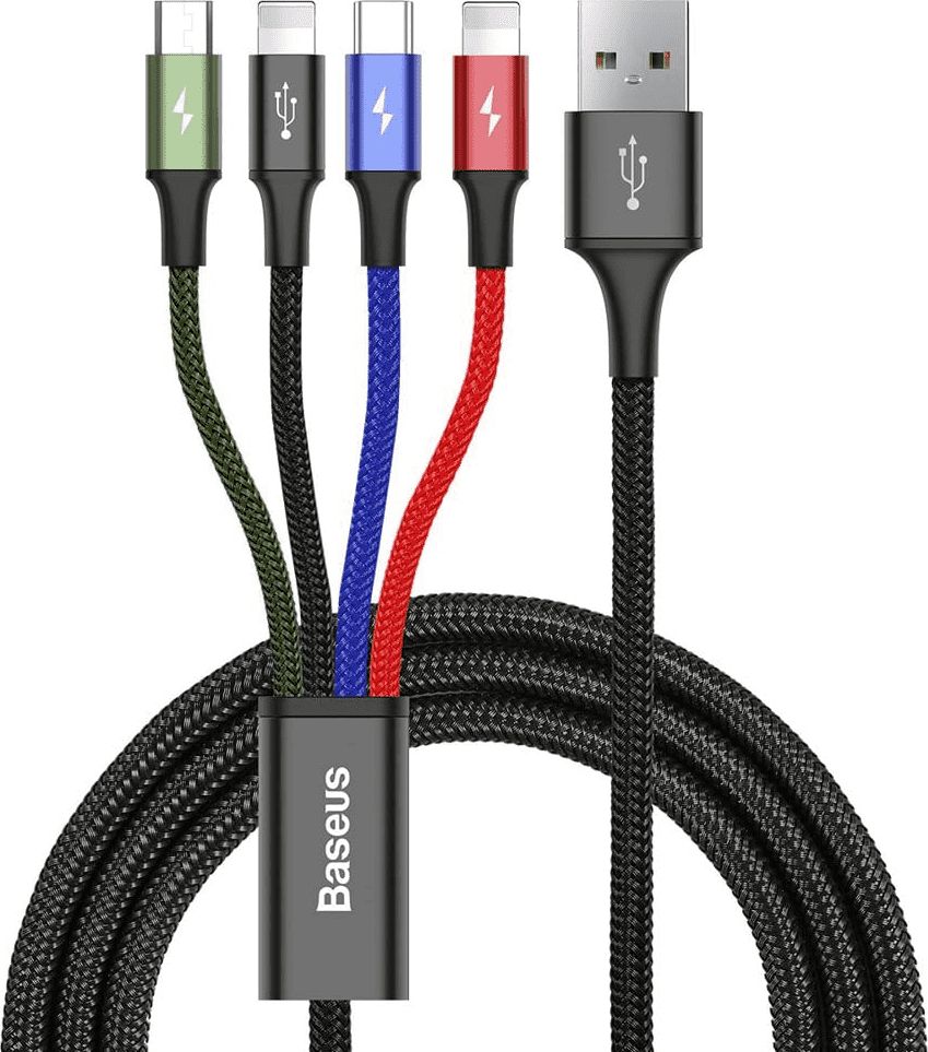 Kabel USB Baseus USB-A - USB-C + microUSB + 2x Lightning 1.2 m Czarny (CA1T4-A01)