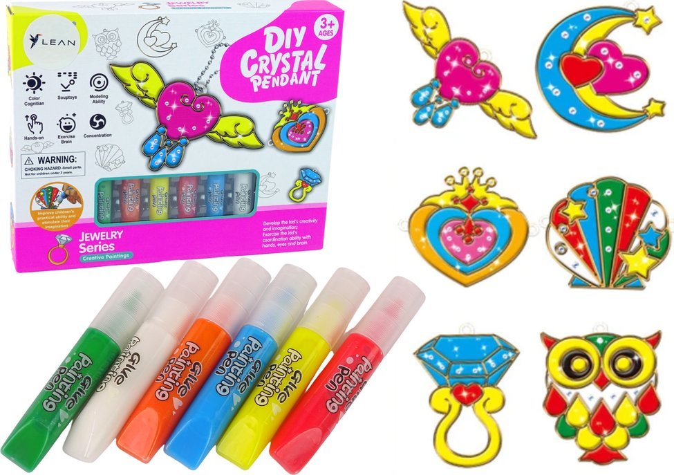 LeanToys Witraże Zawieszki Do Malowania Zastygająca Farba Biżuteria 6 szt.