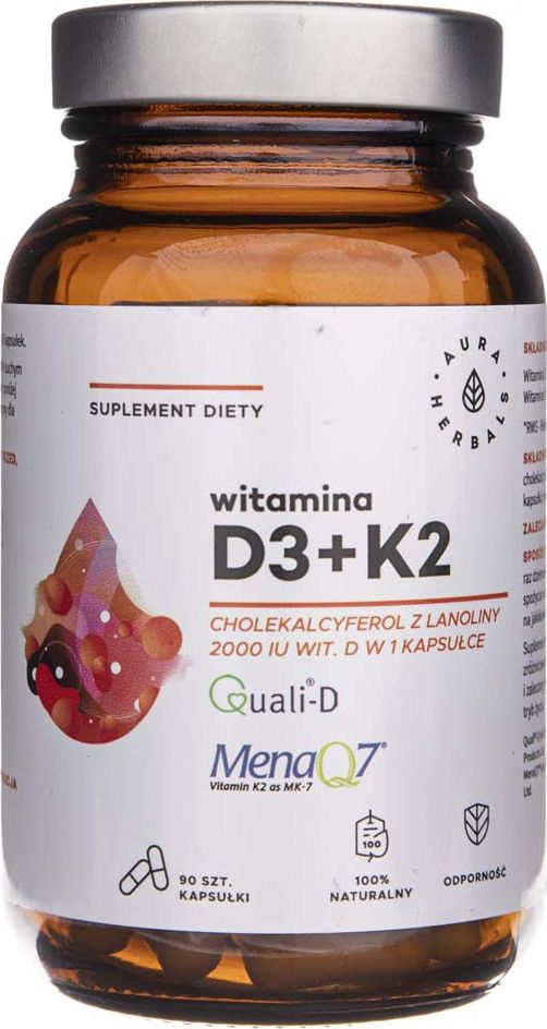 Aura Herbals Aura Herbals Witamina D3 2000 IU + K2 - 90 kapsułek