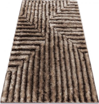Dywany Łuszczów Dywan shaggy FLIM 010-B7 nowoczesny, Labirynt - Strukturalny, brązowy, 160x220 cm