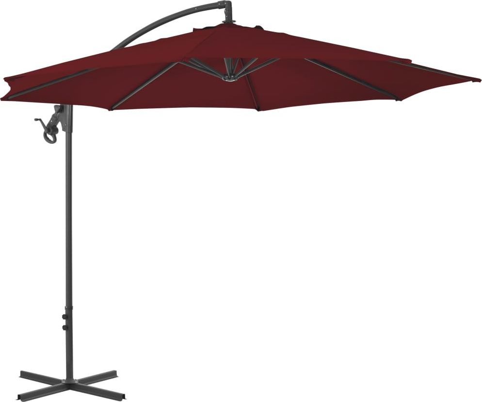 vidaXL Parasol wiszący na stalowym słupku, 300 cm, bordowy