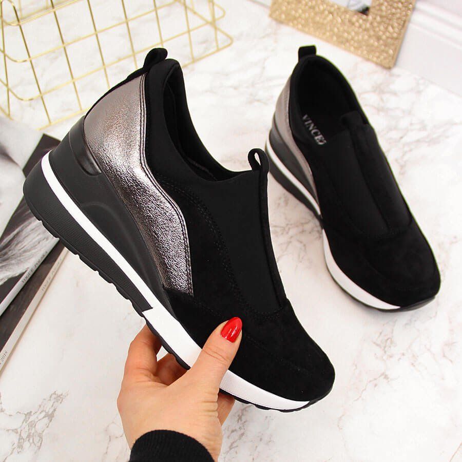 Vinceza Sneakersy damskie na koturnie czarne Vinceza 41