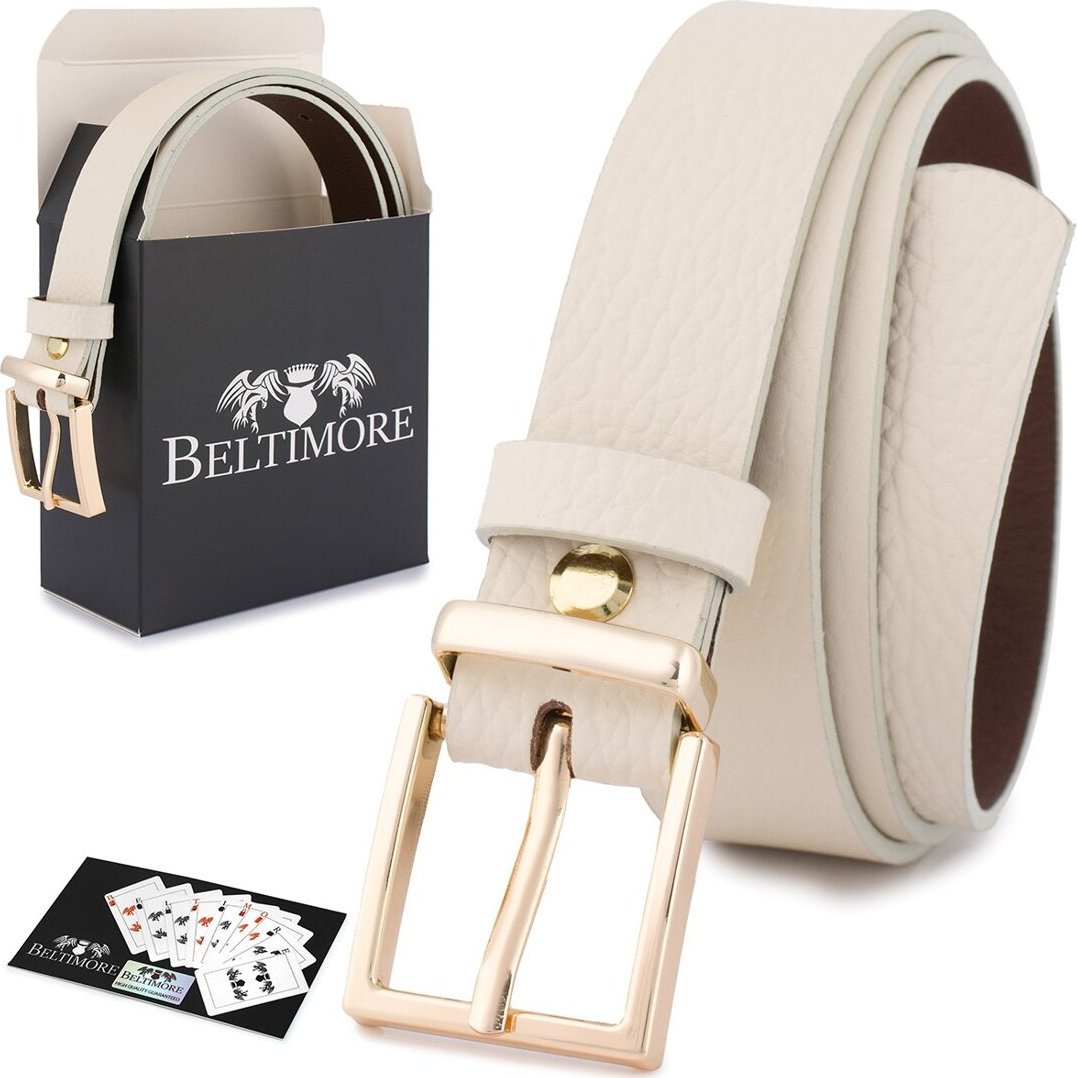 Beltimore Skórzany pasek damski do spodni sukienki beżowa skóra nat 2,5 cm Beltimore O09 : Kolory - brązowy, beżowy, Rozmiar pasków - r.80-95 cm NoSiz