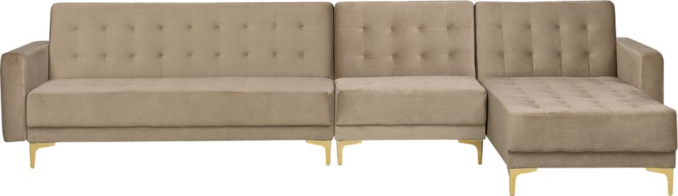 Beliani Narożnik rozkładany 5-osobowy welurowy lewostronny beżowy ABERDEEN