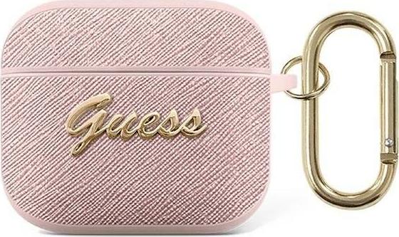 Guess Etui ochronne Saffiano Script Metal Collection do AirPods 3 GUA3SASMP różowe