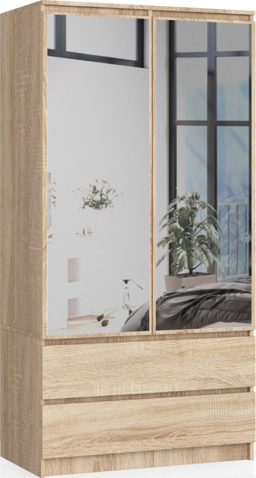Fabryka Mebli Akord SZAFA S 90 cm 2 DRZWI 2 SZUFLADY 2 LUSTRA DĄB SONOMA