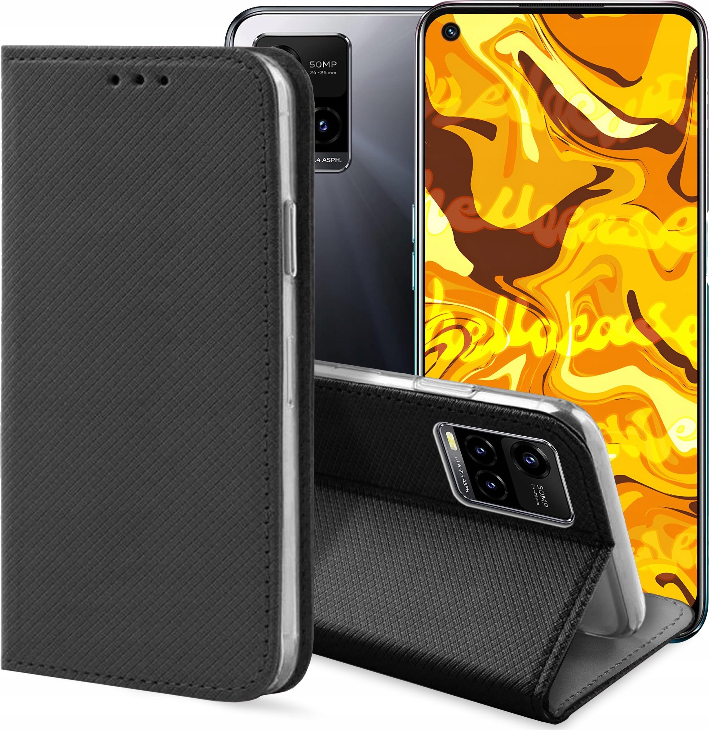 Hello Case ETUI Z KLAPKĄ DO VIVO Y21 / Y21S / Y33S CZARNE ZAMYKANE MAGNETYCZNE KABURA