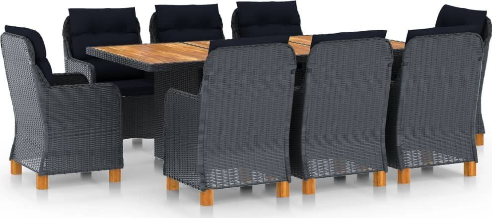 vidaXL 9-cz. zestaw mebli ogrodowych poduszki rattan PE ciemnoszary