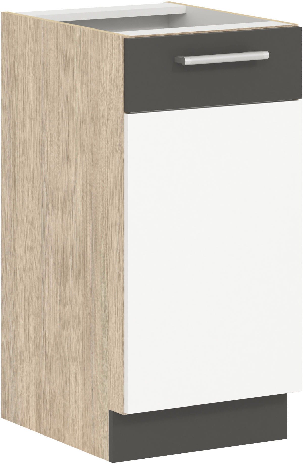 Szafka dolna kuchenna jednodrzwiowa stojąca MODENA MD27/D40 biały połysk / grafit