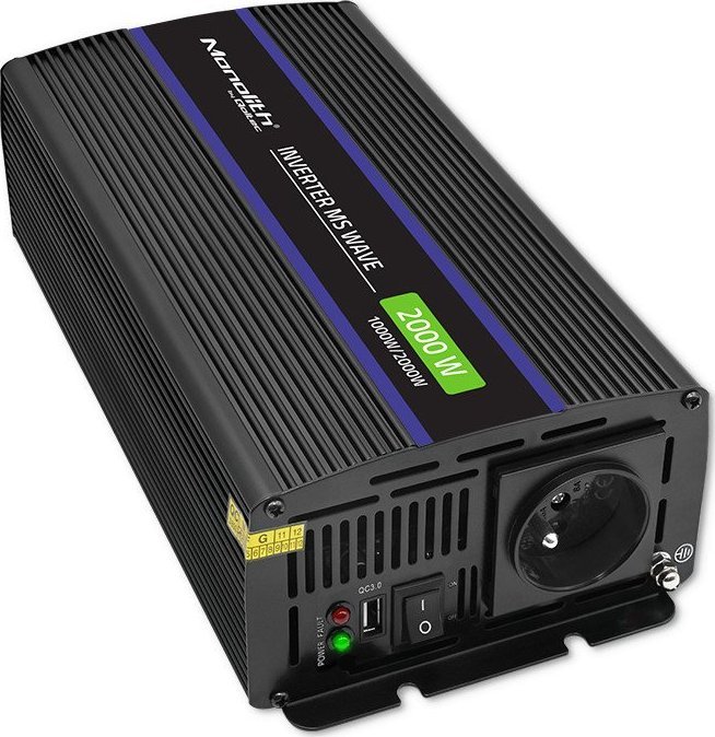 Przetwornica Qoltec Przetwornica napięcia Monolith 2000 MS Wave | 12V na 230V | 1000/2000W | USB