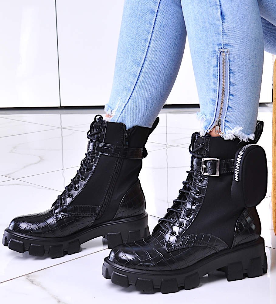 Pantofelek24 Czarne botki workery na płaskim obcasie /F3-2 12475 538/ 39