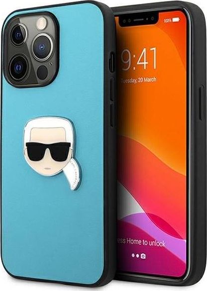 Karl Lagerfeld Karl Lagerfeld KLHCP13LPKMB iPhone 13 Pro / 13 6,1" niebieski/blue hardcase Leather Ikonik Karl`s Head Metal