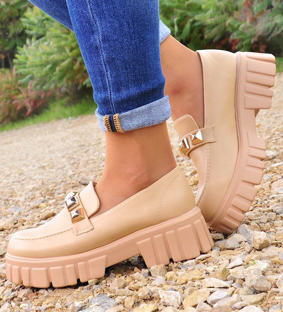 Pantofelek24 Camelowe półbuty mokasyny na platformie /D7-2 12745 T495/ 41