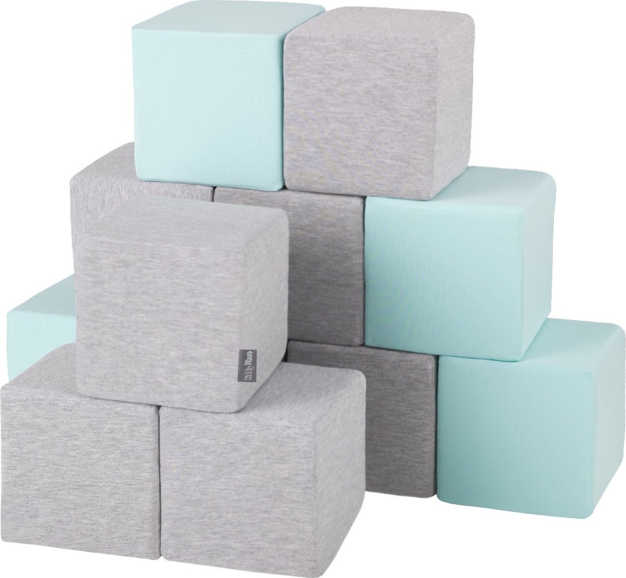 KiddyMoon Miękkie klocki 14cm sześciany: jasnoszary-miętowy 12 Zabawka klocki z pianki