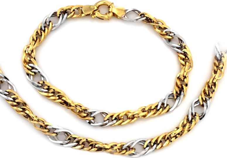 Lovrin Złoty komplet biżuterii 585 dwukolorowe łańcuchy 16.22g