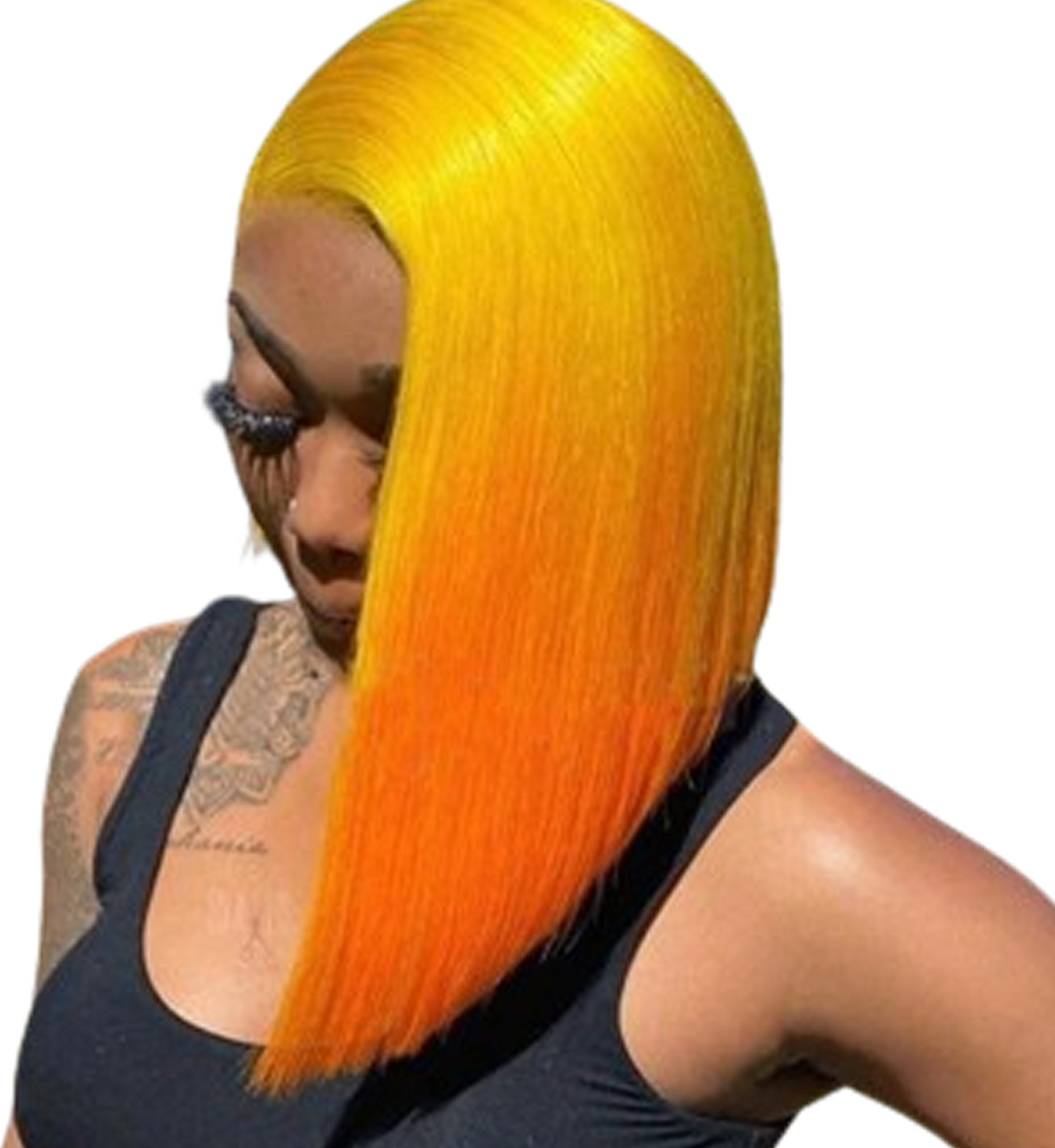 Korbi PERUKA WŁOSY POMARAŃCZOWA DŁUGI BOB PROSTE NA SIATCE W65