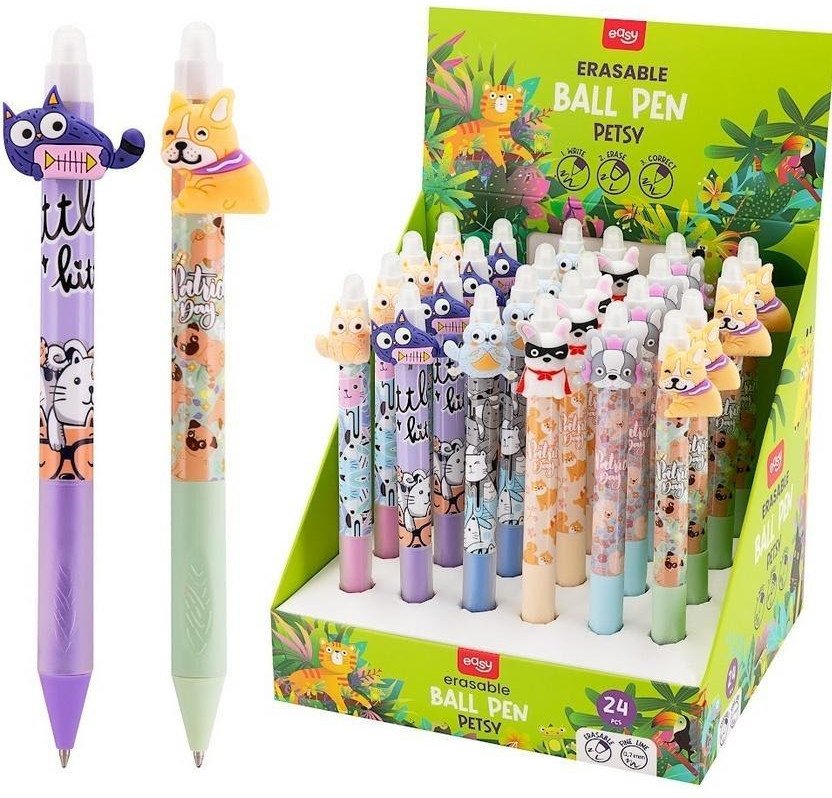 Długopis automatyczny wymazyw. nieb (24szt) EASY