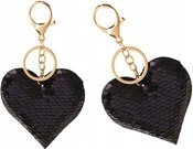 LeanToys Brelok Serce Cekiny Dwustronne Srebrny Czarny