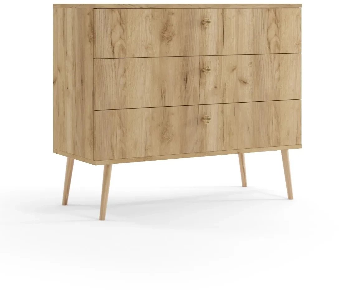 Komoda LEBEL 2 z szufladami 100cm dąb craft złoty MELIMEBLE