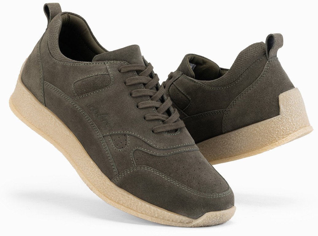 Lekkie zamszowe męskie sneakersy w stylu sportowym oliwkowe V1 OM-FOSL-0205 44