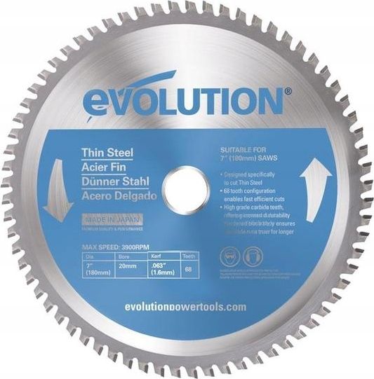 Evolution Piła widiowa TCT do cięcia cienkiej stali 180mm / 68z do pilarek