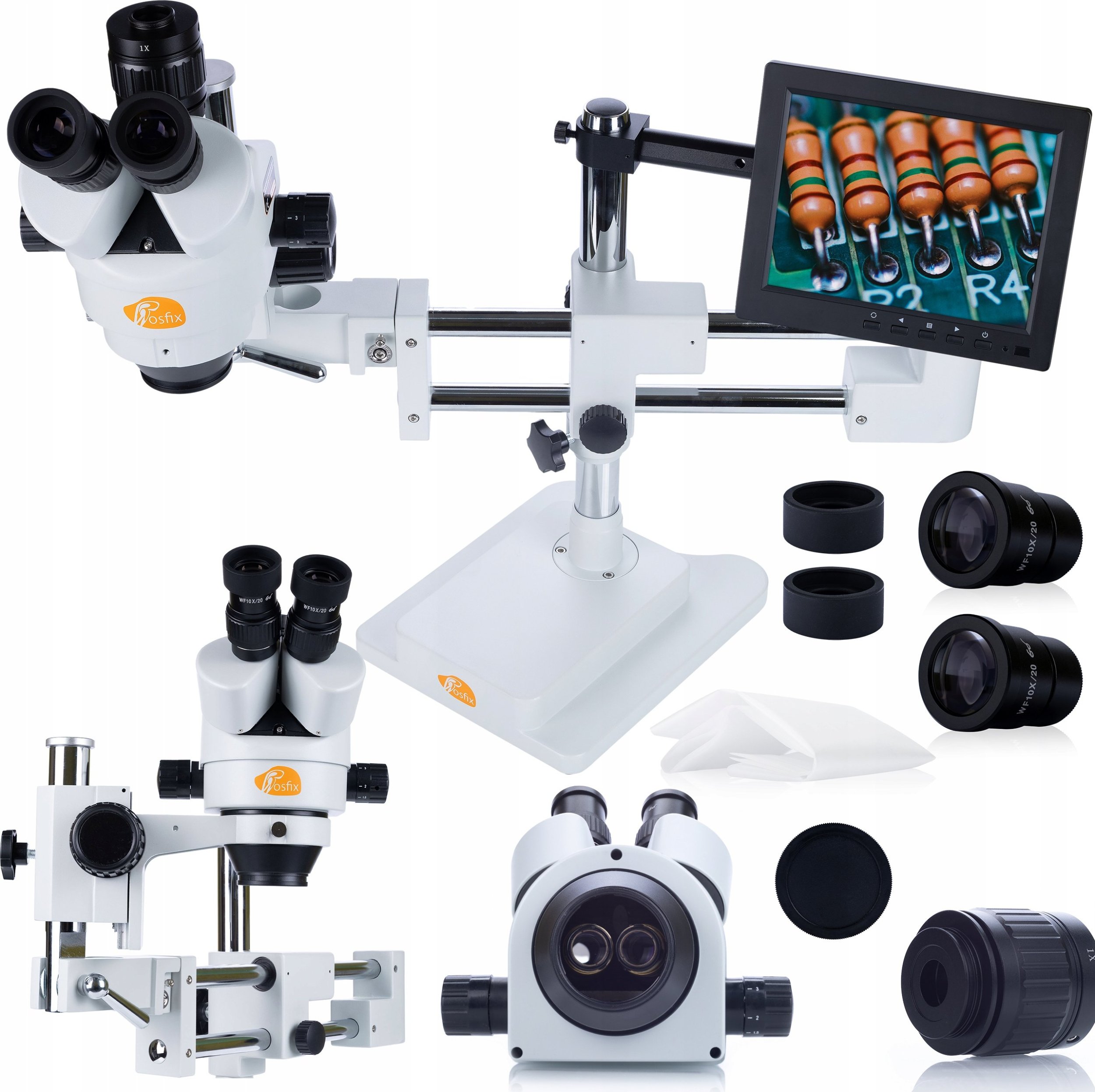 Mikroskop Rosfix ZESTAW MIKROSKOP STEREOSKOPOWY TRINOKULAROWY SUWNICA UCHWYT WYŚWIETLACZ 8