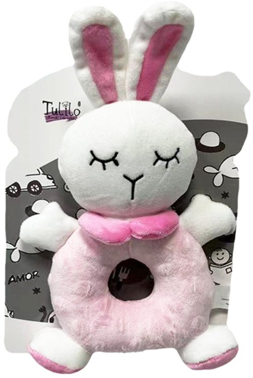 Grzechotka królik różowy 18cm