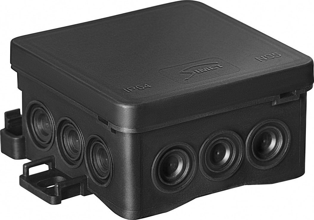Simet Puszka naścienna 75x40x75mm z dławnicą zintegrowaną samozatrzaskowa seria FASTBOX&ampHOOK czarna IP54 NS5 35360107