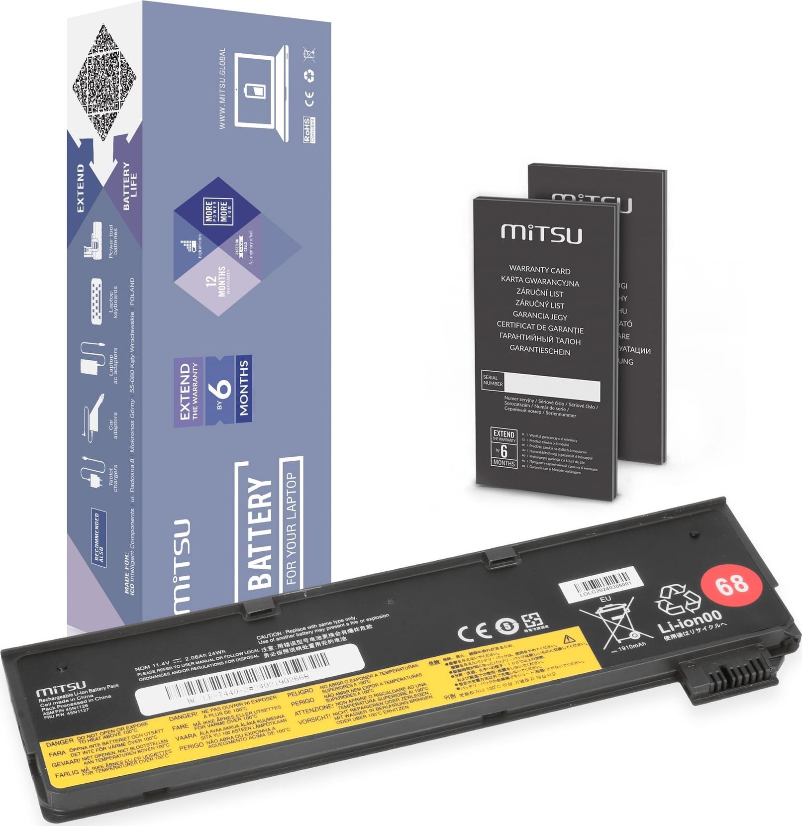 Bateria Mitsu Bateria Mitsu do Lenovo T440, X240 (2200mAh)