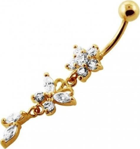 Lovrin Srebrny kolczyk 925 do pępka kwiat z motylem