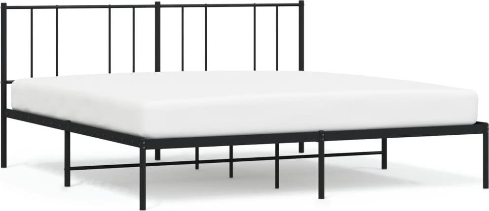 Metalowa Rama Łóżka Z Wezgłowiem, Czarna, 180X200 Cm