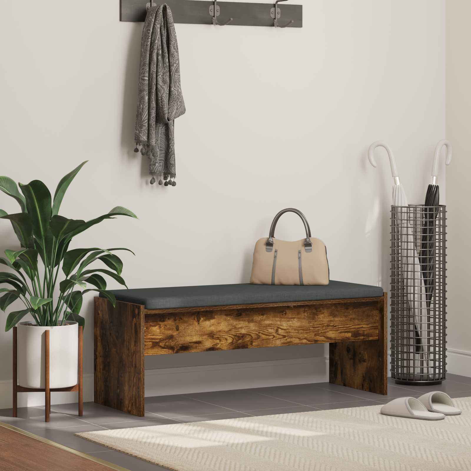 vidaXL Ławka w przedpokoju z poduszką Dąb wędzony 103 x 38 x 40 cm