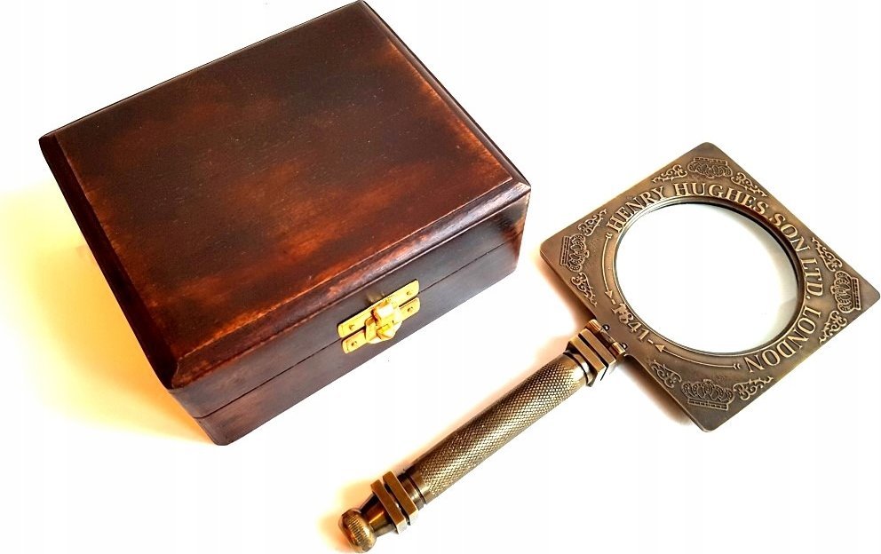 Mosiężne składane szkło powiększające w pudełku drewnianym - MAG-0506 -14x12x5cm