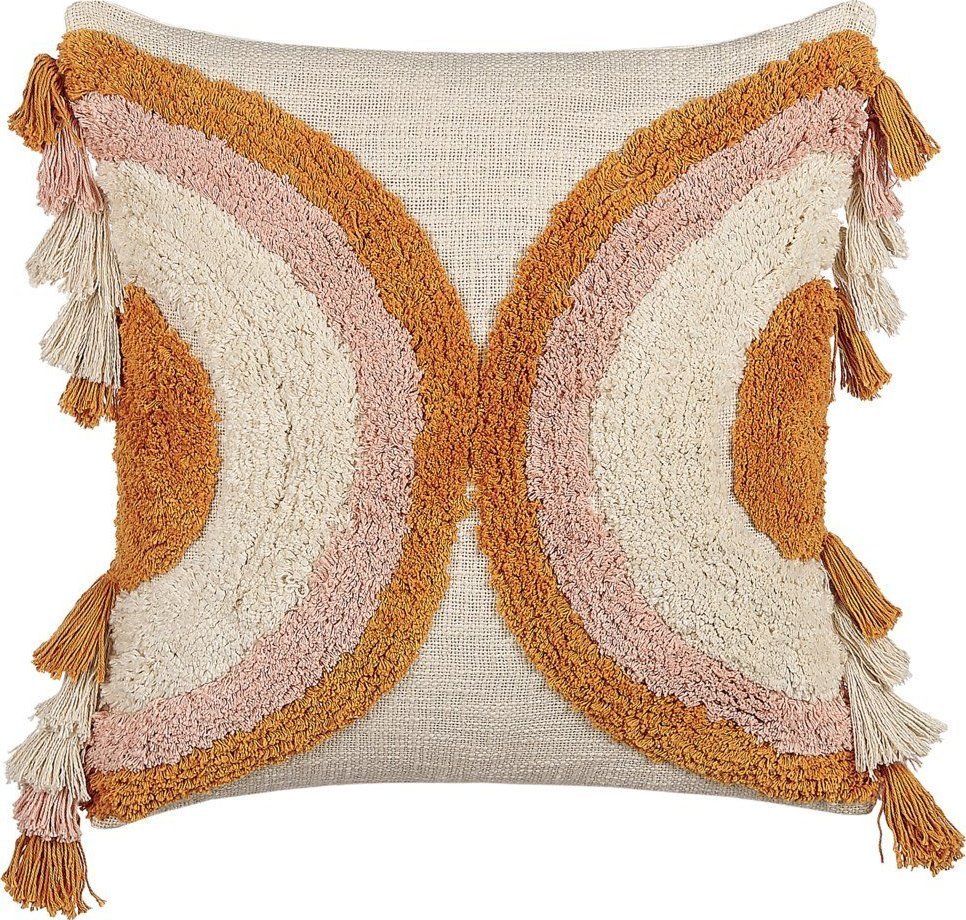 Beliani Bawełniana poduszka dekoracyjna geometryczny wzór z frędzlami 45 x 45 cm wielokolorowa LABLAB!