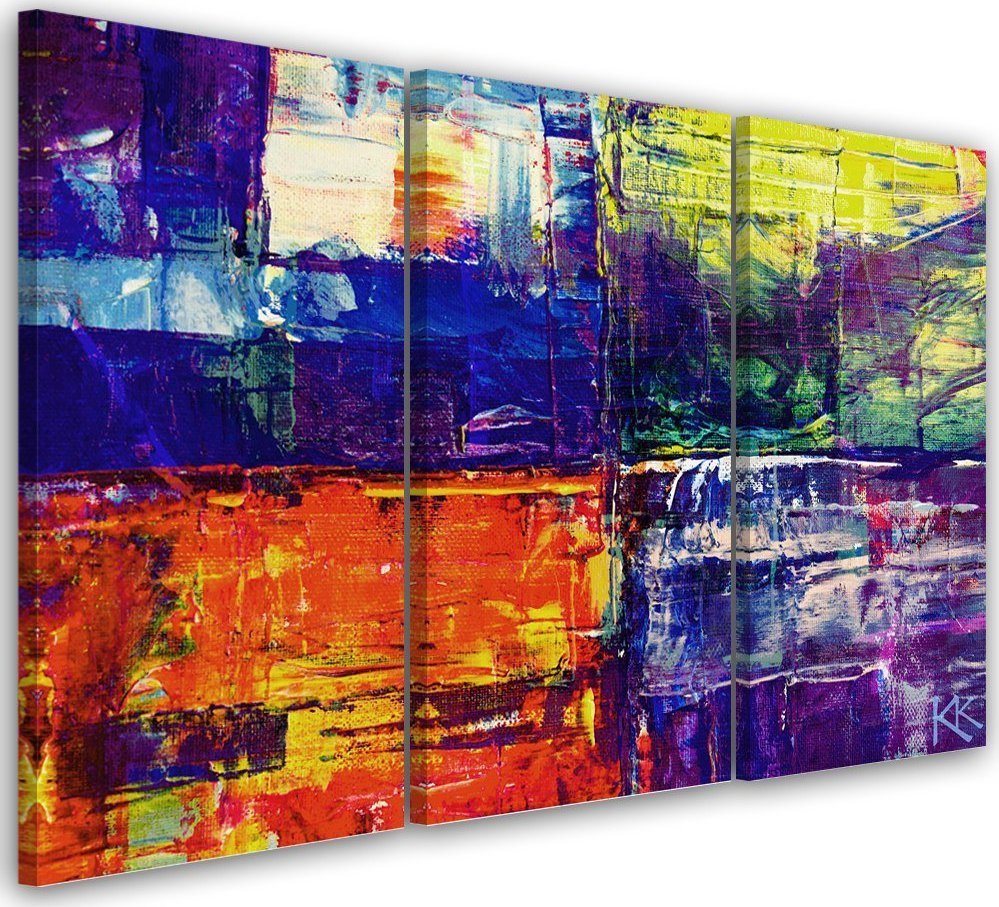 Feeby Obraz tryptyk na płótnie, Kolorowa abstrakcja ręcznie malowana - 120x80