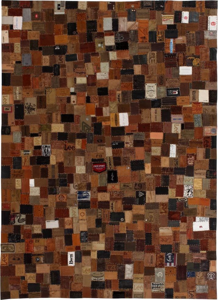 vidaXL Dywan patchworkowy z naszywek skórzanych, 120x170 cm, brązowy