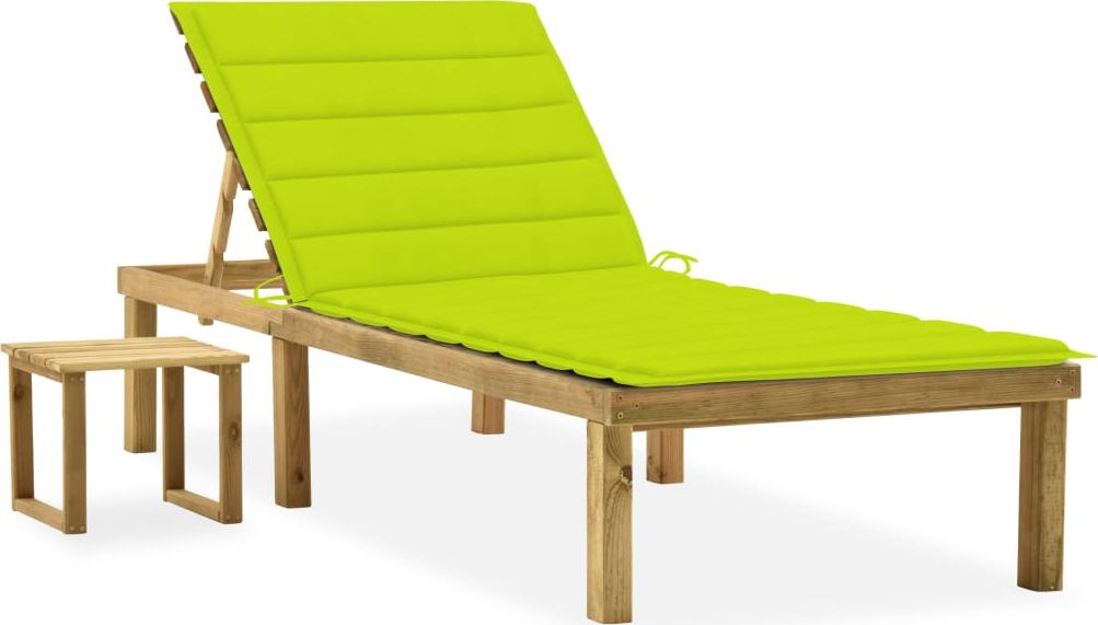 vidaXL Leżak ogrodowy ze stolikiem i poduszką, impregnowana sosna