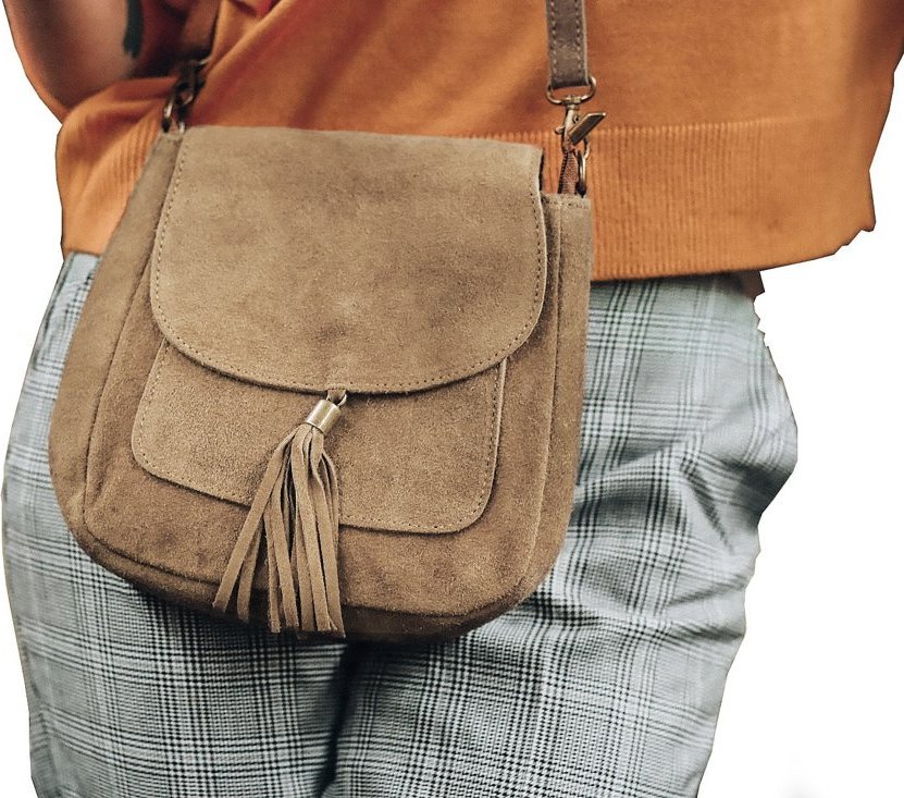 Skórzana Damska Zamszowa Listonoszka Z klapą taupe X40 NoSize