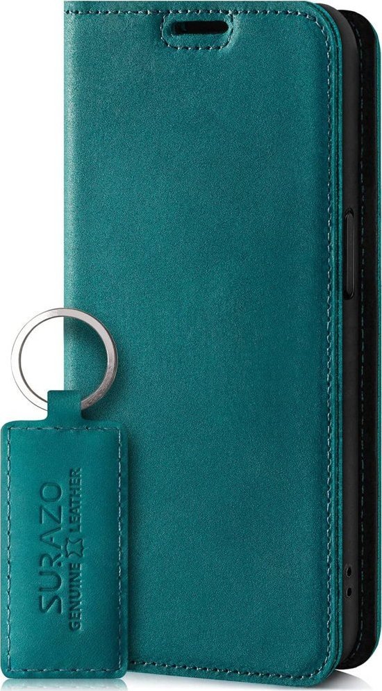 Surazo Etui na telefon Surazo ze skóry naturalnej Smart magnet RFID - Nubuk Turkus