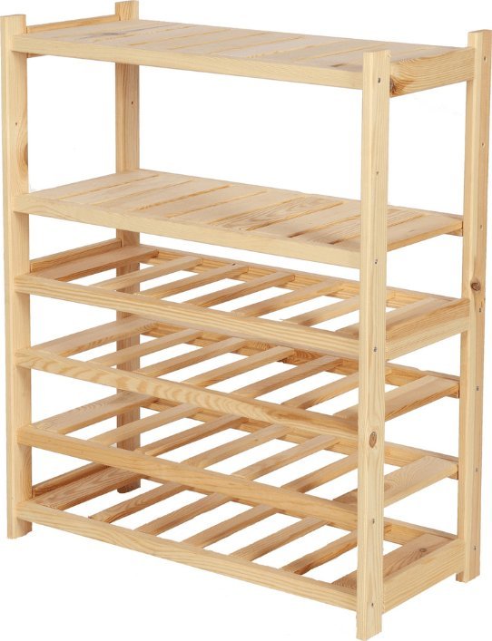 Wamar-Sosenka Regał drewniany do spiżarni LSR P2W4S0 Naturalny Półki proste 2 szt, Półki na wino 4 szt, Drewno sosnowe