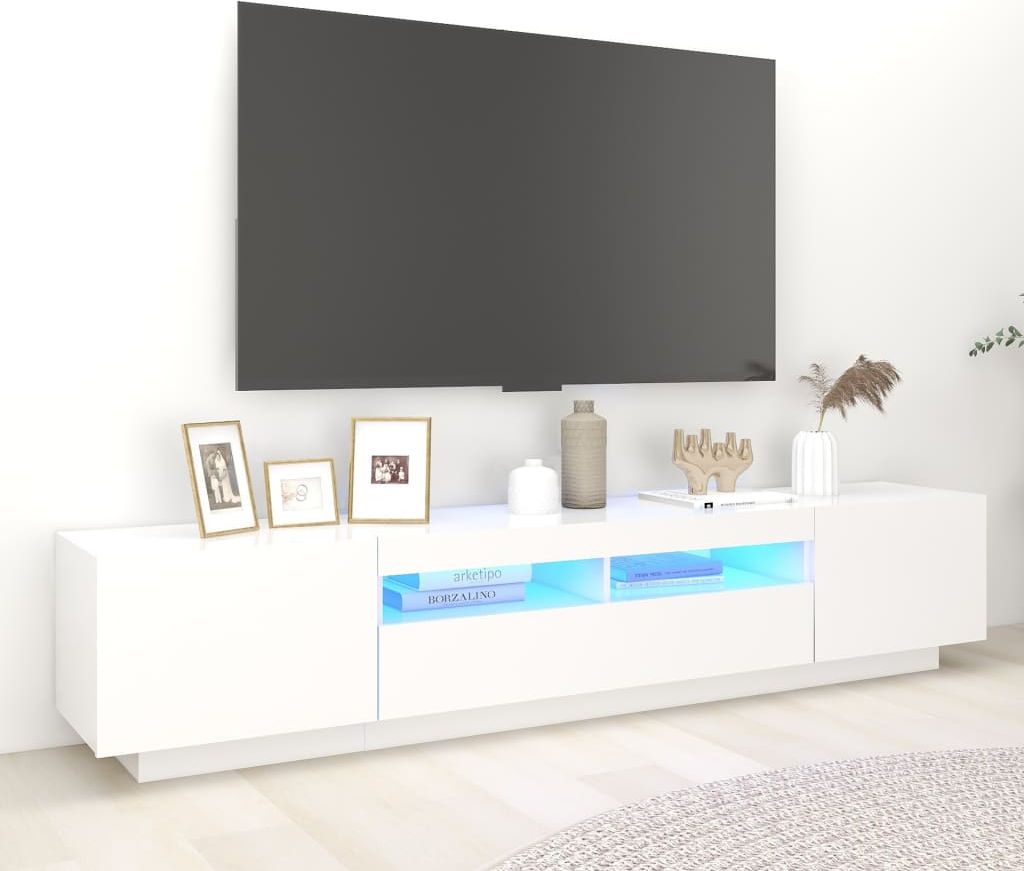 vidaXL Szafka pod TV z oświetleniem LED, biała, 200x35x40 cm