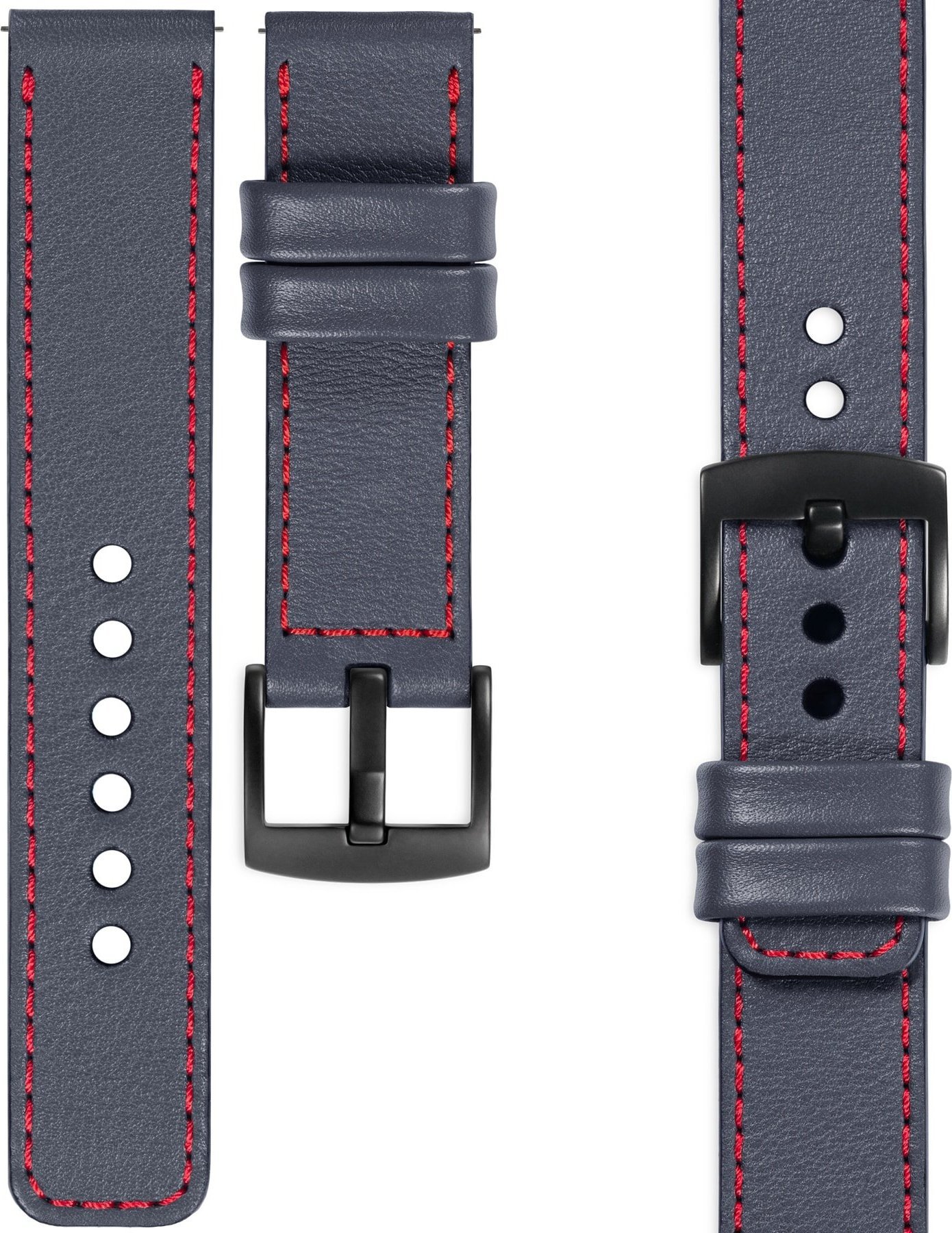 moVear moVear Prestige C1 Skórzany pasek 24mm do zegarka | Szary stalowy, czerwone przeszycie [rozmiar i klamra do wyboru] Standard