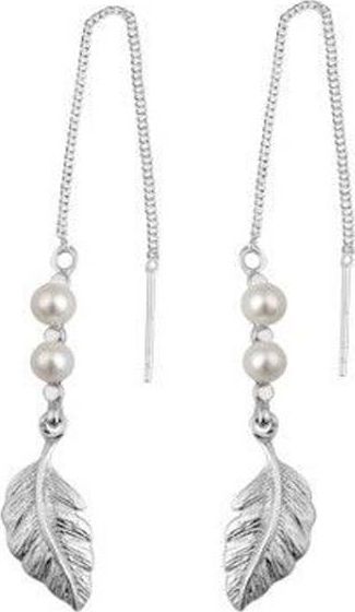 Lovrin Srebrne kolczyki 925 piórka z perełkami 2,93g
