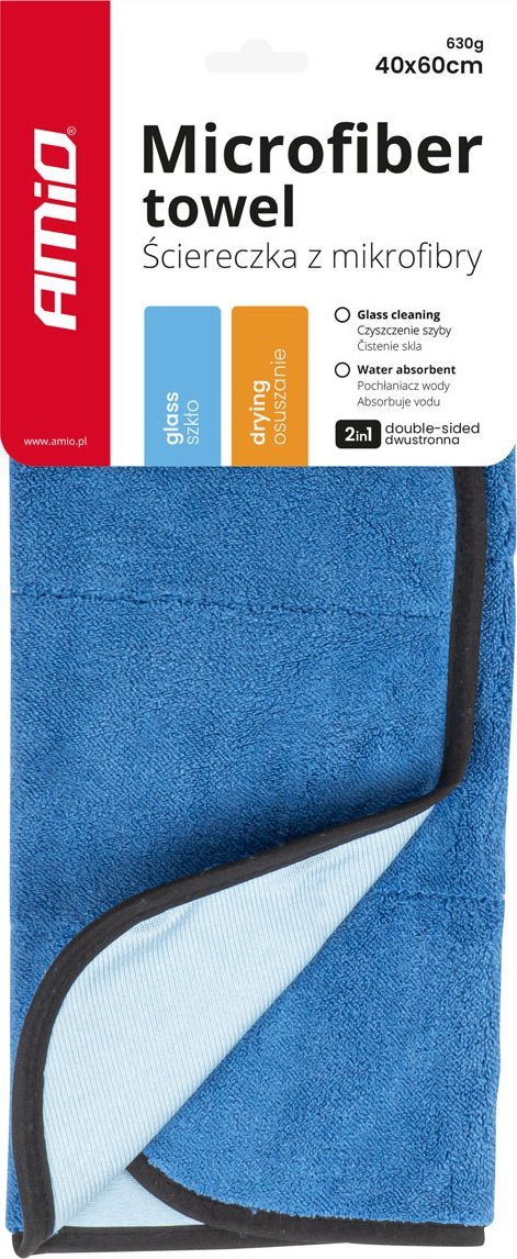 AMiO Mikrofibra do mycia czyszczenia szyb i osuszania samochodu 2w1 60x40 cm amio-03748
