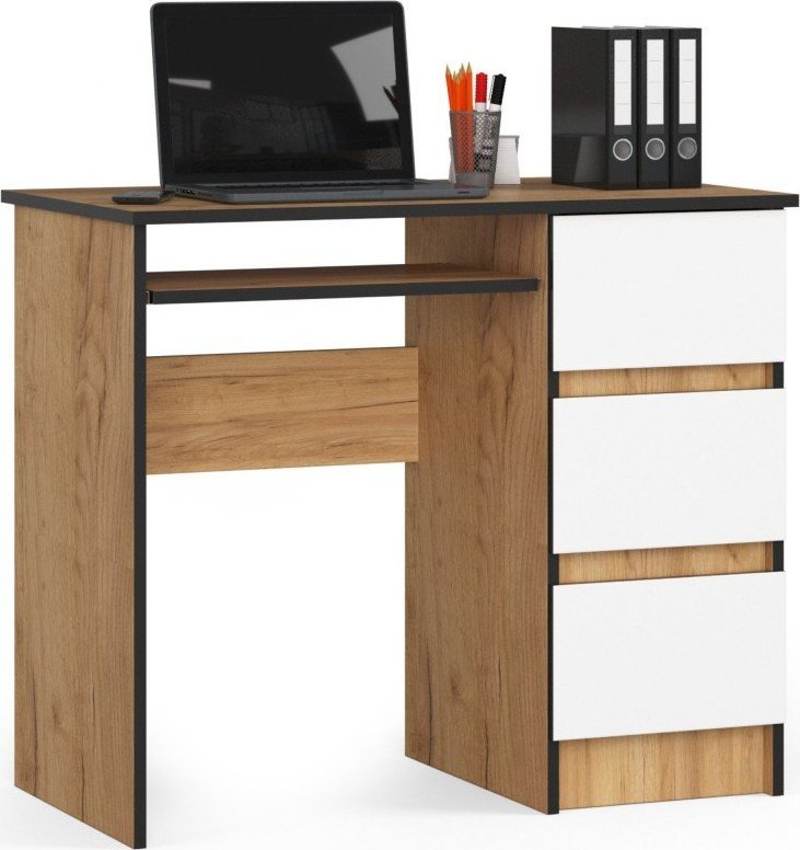 Biurko Fabryka Mebli Akord Biurko komputerowe A-6 90 cm prawe - dąb craft-białe - 3 szuflady