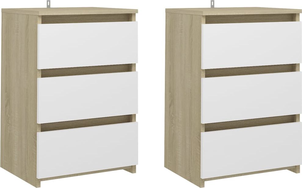 vidaXL Szafki nocne, 2 szt., biel i dąb sonoma, 40x35x62,5 cm, płyta