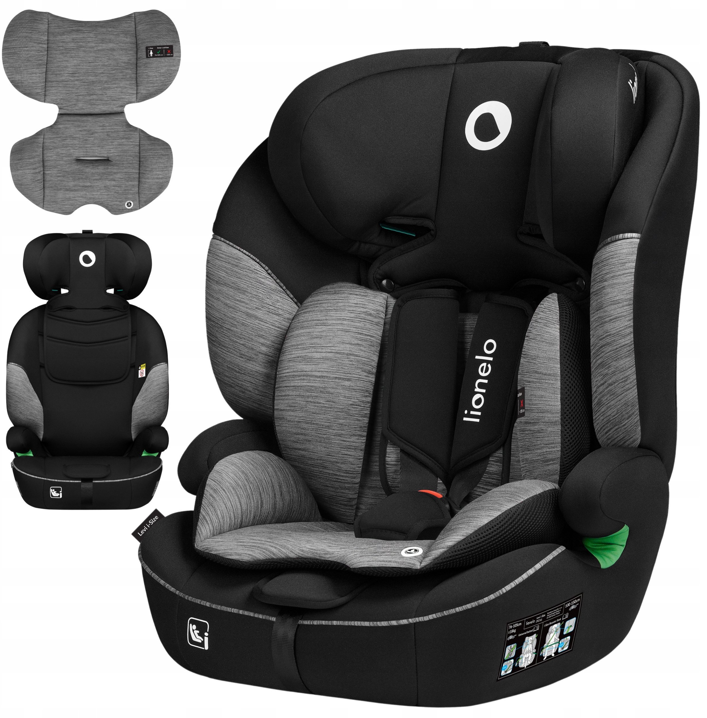 Autokėdutė Levi i-Size 9-36 kg, Black Grey
