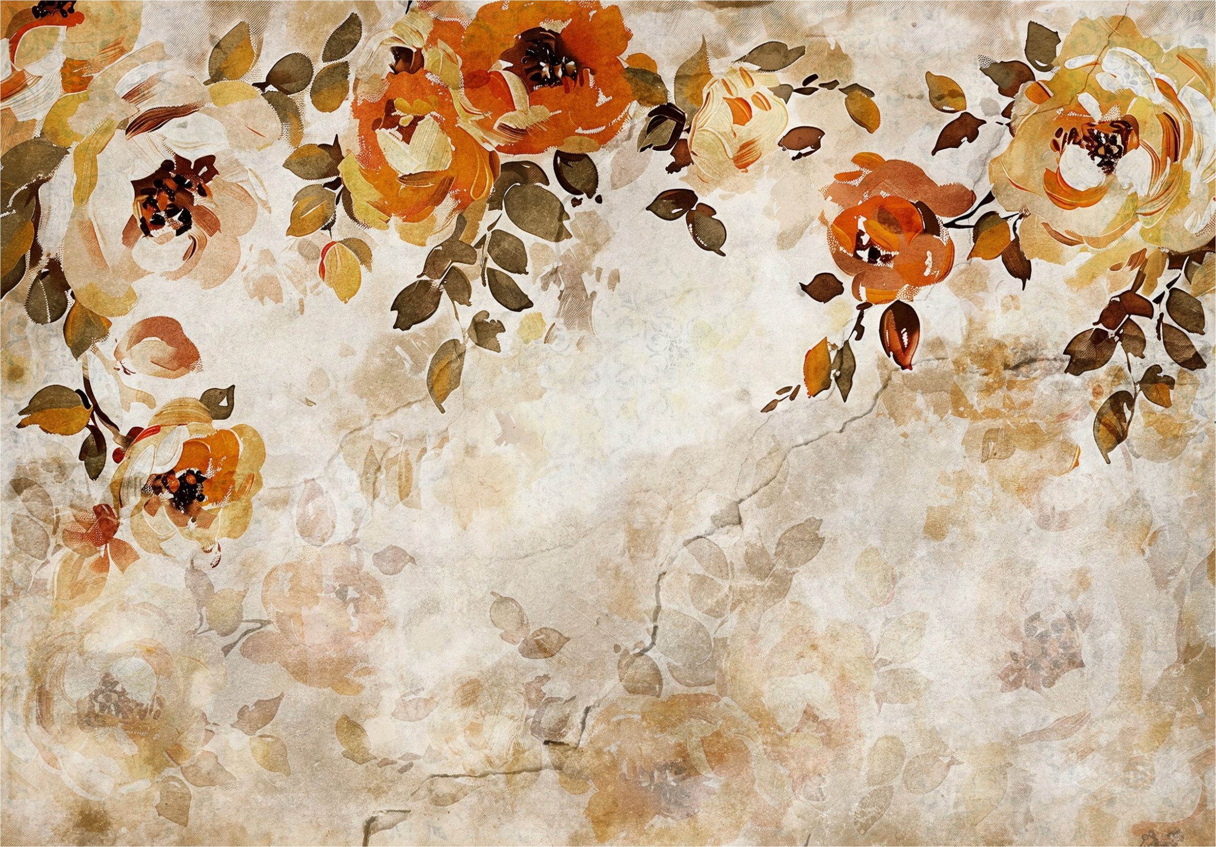 FOTOTAPETA KWIATY NA BETONIE RÓŻE VINTAGE DO SYPIALNI SALONU TAPETA 350x250